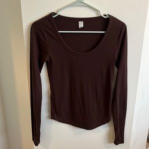 Brown Scoop-neck Long Sleeve